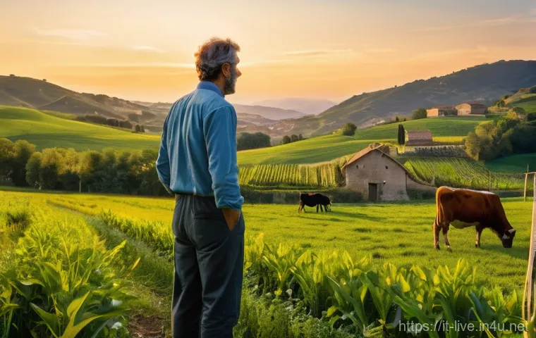 축산업 주요 국가별 자격증 비교 - **Prompt:** "A young, determined Italian farmer, male or female, wearing clean, practical work attir...