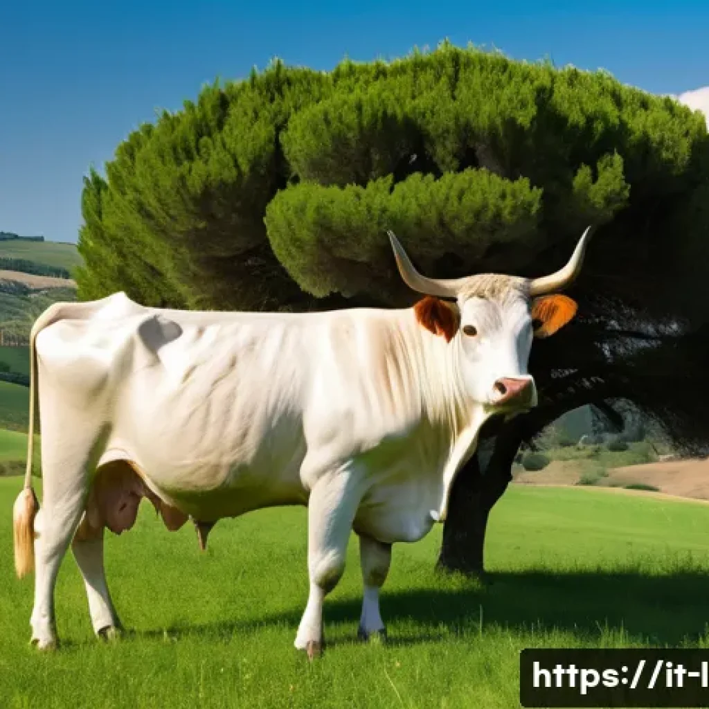 축산업 축종별 특성 비교 - **Image Prompt 1: Majestic Chianina Cow in Val d'Orcia**
A grand, pristine white Chianina cow st...