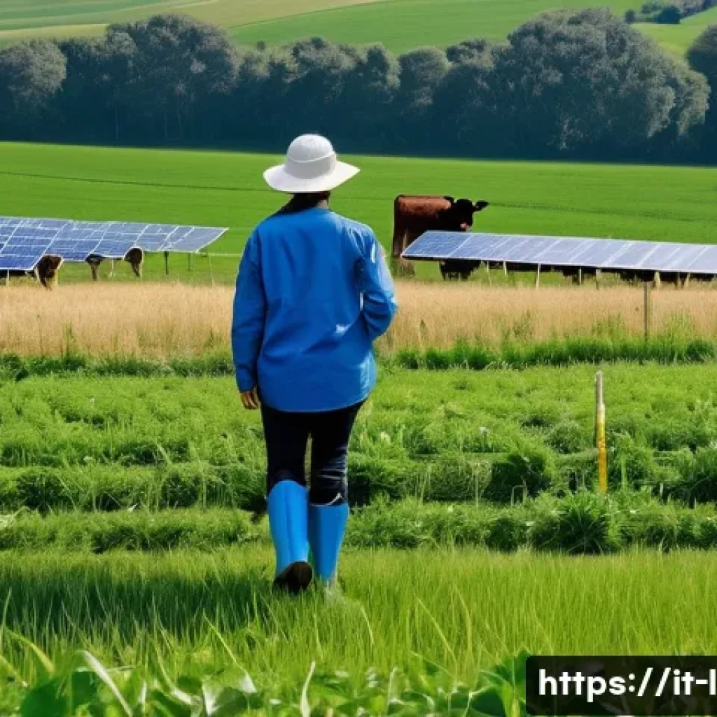 축산업 실습 성공 사례 - A modern sustainable livestock farm scene during daytime, featuring a young female intern wearing pr...