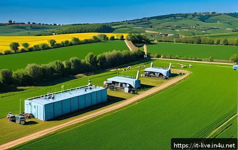 축산업 관련 행사 및 세미나 - A modern sustainable livestock farm in the Italian countryside during spring, featuring healthy cows...